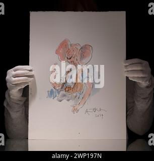 Bonhams, Londres, Royaume-Uni. 5 mars 2024. Sir Quentin Blake recrée les personnages de Roald Dahl pour « A douzaine de nouveaux dessins de vieux amis » : Une vente de financement pour le Centre Quentin Blake pour l'illustration qui aura lieu du 4-14 au 30 mars à Bonhams. Les faits saillants incluent : le BFG (non encadré). Estimation : 6 000 à 8 000 £. Crédit : Malcolm Park/Alamy Live News Banque D'Images