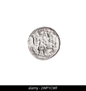Denarius d'argent de Bolesław III Krzywousty (1107-1138) illustrant chevaliers en chaînette, dragons, croix, lances, motifs romans, et des images allégoriques, qui font partie de la collection Stanisław Jastrzębowski. Banque D'Images
