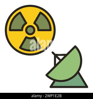 Icône colorée de l'antenne et du panneau de rayonnement. Symbole créatif du concept d'armes nucléaires basées dans l'espace vectoriel Illustration de Vecteur