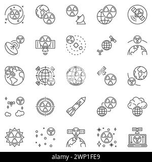 Ensembles d'icônes de contour Nukes in Space - symboles vectoriels de concept d'armes nucléaires, de missiles et de satellites basés dans l'espace Illustration de Vecteur