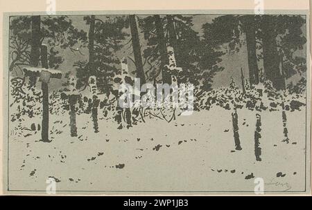 Cimetière de Woścka ; Wyczóżó Kowski, Leon (1852-1936) ; 1916-1919 ; 1920 (édition) (1916-00-00-1920-00-00) ; Legionowo (Ukraine), Wellsz, Leopold (1882-1972), Wellsz, Leopold (1882-1972)-collection, Wołczeck (Ukraine), Wyczółkowski, Léon (1852-1936). Souvenirs de Legionowo 1916 (Kraków 1920), cimetières, graphiques polonais, croix, forêts, pins, achat (provenance), hiver Banque D'Images