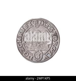Cette pièce de monnaie de 1653 représente les princes Jerzy III, Ludwik IV et Christian avec des aigles de Silésie et des semi-portraits en face, reflétant l'iconographie de la famille Piast et la conception de pièces de monnaie de la Silésie du milieu du XVIIe siècle. Banque D'Images