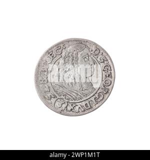 Pièce de 3 Krajcary de 1661 représentant Jerzy III, Prince de Brest et Legnica, y compris l'iconographie de l'aigle de Silésie, des bustes masculins, des portraits et la provenance des achats de la famille Piast. Banque D'Images