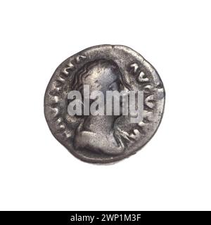 Denarius ; Marek Aureliusz (121-180, empereur romain 161-180), Faustina M Osza (vers 130-176, impératrice romaine 161-176) ; 161-176 (161-00-00-176-00-00) ; Faustina II (impératrice romaine - vers 130-176), Faustina II (impératrice romaine - vers 130-176) - iconographie, Junona (Mitol.), Junona debout (iconogr.), Marek Aureliusz (empereur romain - 121-180 Banque D'Images