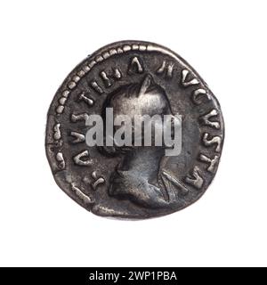 Denarius ; Marek Aureliusz (121-180, empereur romain 161-180), Faustina M Osza (vers 130-176, impératrice romaine 161-176) ; 161-176 (161-00-00-176-00) ; Faustina II (impératrice romaine vers 130-176), Faustina II (impératrice romaine vers 130-176)-iconographie, Marek Aureliusz Władysław (empereur romain 1849-121-180), Semerau-Sianowski, Władysław, 1938-1849-1938) cadeau (provenance), enfants, bustes, bourdonnements d'impératrice, trona Banque D'Images