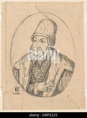 Portrait dans l'ovale du roi Zygmunt II août, selon Crisipin Scharfenberg de 1561 ; Lesser, Aleksander (1814-1884), Scharffenberg, Crispin (1515-1576); 1830-1884 (1830-00-00-1884-00-00);Lesser, Aleksander (1814-1884), Lesser, Aleksander (1814-1884) - collections, Lesser, Emiljan Stanisław (Baron - 1847-1912) - collection, Lesser, Wiktor Stanisław Zygmunt (Baron - 1853-1935), Lesser, Wiktor, Wiktor Stanisław Zygmunt (Baron - 1853 1572-1935 1520) - collection, XVIe siècle, Zygmunt Polonais (1520 août II 1572) - iconographie, cadeau (provenance), Banque D'Images