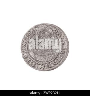 Pièce de 3 Krajcary de 1660 représentant Jerzy III, Prince de Brest et Legnica, avec buste mâle en armure tourné vers la droite, emblème d'aigle de Silésie, lettres E-W, attribué à Pfahler et Weiss, partie de l'iconographie de la famille Piast. Banque D'Images