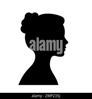 Silhouette noire de femme, jeune modèle féminin avec illustration vectorielle de coiffure Illustration de Vecteur