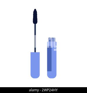 Tube bleu de mascara et applicateur de baguette, bouteille simple avec illustration vectorielle de brosse à cils Illustration de Vecteur