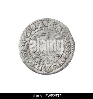 Cette pièce de 1607 représente Jan Christian, prince de Brzeg, et Jerzy Rudolf, prince de Legnica. La pièce comprend les boucliers de la famille Piast, l'aigle de Silésie et les armoiries de Brzeg et Legnica sous les mitres des princes. Banque D'Images