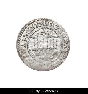 Cette pièce de 1607 représente Jan Christian, prince de Brzeg, et Jerzy Rudolf, prince de Legnica. Il présente les boucliers héraldiques de la famille Piast, l'aigle de Silésie et les armoiries de Brzeg et Legnica sous les mitres du prince. Banque D'Images