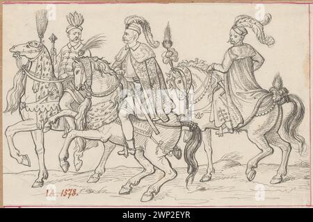 Trois tours à Szydska en costumes de la 2ème moitié du 16ème siècle, selon Jost Amman de 1578 ; Lesser, Aleksander (1814-1884), Amman, Jost (1539-1591); 1830-1884 (1830-00-00-1884-00-00);Amman, Jost (1539-1591), Amman, Jost (1539-1591)-reproduction, Aleksander (1814-1884), Lesser, Aleksander (1814-1884)-collections, Lesser, Wiktor Stanisław Zygmunt (Baron-1853- 1935), Lesser, Wiktor Stanisław Zygmunt (Baron - 1853-1935) - collection, Lesser, Wiktor Stanisław Zygmunt - collections of Aleksander Lesser - Dar, Hongrois, XVIe siècle, Dar (provenance), graphisme (artiste), EUR Banque D'Images