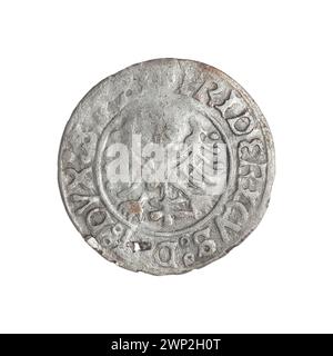 Pièce représentant Fryderyk II, duc de Brzeg-Legnica (1480-1547), représentant l'aigle de Silésie et l'iconographie d'un modèle d'église. Partie des collections héraldiques médiévales de Silésie recueillies par Jan Szymański. Banque D'Images