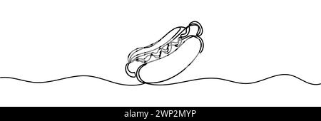Dessin au trait continu d'un hot dog. Dessin au trait d'un hot dog. illustration vectorielle. Illustration de Vecteur