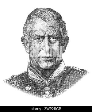 Samara, Russie - 3 mars 2024 : Roi Charles III, Portrait de Grande-Bretagne billets souvenirs. Billet de banque en papier souvenir Banque D'Images