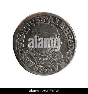 Pièce de trojak en argent émise en 1540 par Jost Ludwik Decjusz et Eustachius Vogelwaider, représentant les premières pièces de monnaie modernes en Pologne. Banque D'Images