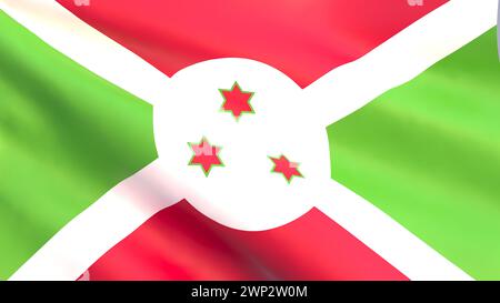 3D render - le drapeau national du Burundi flottant dans le vent. Banque D'Images