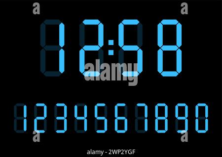 Numéros d'horloge numérique réglés. Figures électroniques. Numéros de calculatrice numérique. Illustration vectorielle. Illustration de Vecteur