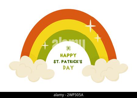 heureux st. patrick's day, carte, design, t-shirt sublimation. arc-en-ciel, leprechaun, vecteur de trèfle pot Illustration de Vecteur