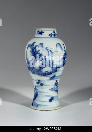 Vase Meiping ; XVIIe siècle (1600-00-00-1700-00-00) ; Minc, Bronisław (1913-2004), Minc, Bronisław et Elżbieta-collection, minc-kawenoki, Elżbieta (1910-2008), Qing (style), céramique, chinois (culture), cadeau (provenance), fleurs, motif paysage, porcelaine blanc-bleu, art chinois Banque D'Images