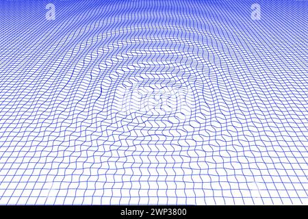 Résumé de grille bleue avec des vagues, ressemblant à des ondes gravitationnelles, sur fond blanc. Banque D'Images