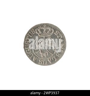 Cette pièce de monnaie de 1794, appelée « six couronnes », a été émise sous le règne du roi Stanisław August Poniatowski de Pologne. Frappé à Varsovie, il a une dénomination de 6 groszy. La pièce est faite de billon avec environ 21,9% d'argent, pèse 1,6 grammes et a un diamètre de 18 mm. L'avers affiche les armoiries couronnées de la Pologne et le revers indique la dénomination et l'année. Banque D'Images
