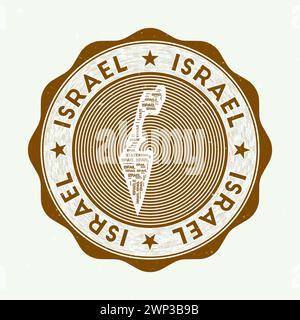 Israël Seal. Logo rond de pays avec la forme d'Israël et le nom du pays dans plusieurs langues Wordcloud. Emblème attrayant. Illustration vectorielle élégante. Illustration de Vecteur