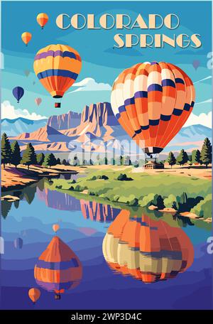 Affiche de voyage Colorado Springs dans un style rétro. Illustration de Vecteur