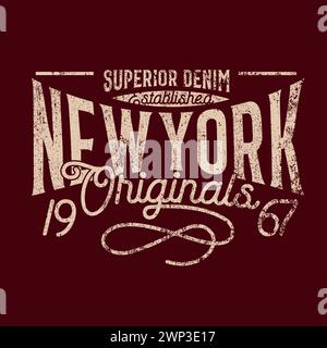 New york originaux typographie vintage varsity grunge supérieur texte denim New york College graphique pour t-shirt imprimé dessin vectoriel Illustration de Vecteur