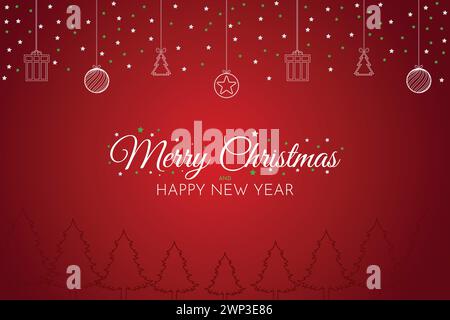 Joyeux Noël et bonne année affiche arbre de Noël avec étoile et éléments Illustration de Vecteur
