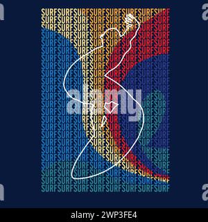 Surf Typography Surfer Outline Surfer Surfing Surfful surf typo wave design graphique vectoriel pour t-shirt imprimé et affiche, etc Illustration de Vecteur