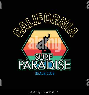 Surf graphismes California surf Paradise typographie Beach club moderne rétro coloré design de plage d'été imprimé graphique vectoriel pour t-shirt, affiche Illustration de Vecteur