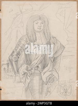 Portrait de Michał Korybut Wiśniowiecki (1640-1673) en armure, peint par Aleksander Lesser. Cette œuvre du XVIIe siècle illustre l'iconographie du roi polonais et fait partie de collections mettant en valeur la provenance et les personnages historiques royaux. Banque D'Images