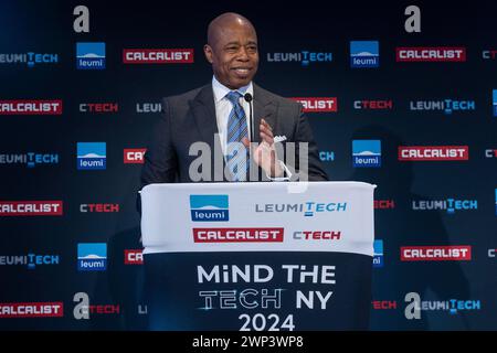 New York, New York, États-Unis. 4 mars 2024. Le maire de New York Eric Adams parle pendant Mind de la conférence annuelle Tech NY 2024 au quorum by Convene à New York le 4 mars 2024 (crédit image : © Lev Radin/ZUMA Press Wire) USAGE ÉDITORIAL SEULEMENT! Non destiné à UN USAGE commercial ! Banque D'Images