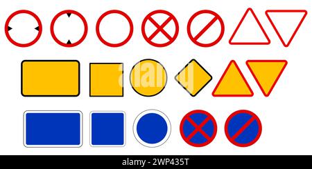 Panneaux routiers prioritaires. Signalisation routière interdite. Signalisation routière obligatoire. Code de la route. Illustration vectorielle. image de stock. SPE 10. Illustration de Vecteur