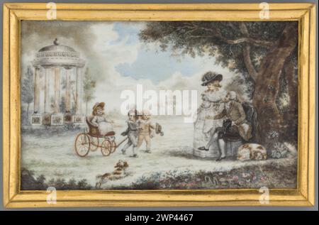 Grand hetman Couronne Franciszek Ksawery Branicki Z Aleksandr d'Engelhardt et moi avons été dans le même temps, Aleksander et Katarzyn dans le parc à Alexandrie. 1780 (1780-00-00-1780-00-00);Branicki, Franciszek Ksawery (vers 1730-1819), Potocki, Andrzej Stefan (1920-1995)-collections, architecture, aristocratie, arbres, enfants, miniatures polonaises, paradis, parcs, palais, paysages, véhicules, message (provenance), famille, scènes sur fond de paysage, scènes de genre sur fond de paysage, scènes de genre à l'intérieur, costumes Banque D'Images