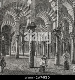 Cordoue, Andalousie, Espagne. Grande mosquée de Cordoue ou cathédrale notre-Dame de l'Assomption. Intérieur. Gravure. 'Glorias Españolas' (Glories d'Espagne). Volume II. Publié à Barcelone, 1890. Banque D'Images