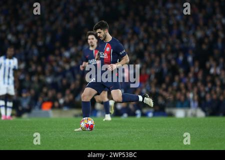 Saint-Sébastien, Espagne. 05 mars 2024. © Sebastien LAPEYRERE/MAXPPP ; SAINT SEBASTIEN (ESPAGNE) LE 05/2024 ; 8 eme DE FINALE RETOUR DE l UEFA CHAMPIONS LEAGUE REAL SOCIEDAD RECOIT LE PARIS SAINT GERMAIN au REALE ARENA DE SAN SEBASTIAN LUCAS BERALDO - 03/05/2024 San Sebastian, Espagne UEFA Champions League Real Sociedad VS Paris SG Credit : MAXPPP/Alamy Live News Banque D'Images