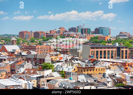 Baltimore, Maryland, USA paysage urbain surplombant Little Italy et ses quartiers. Banque D'Images