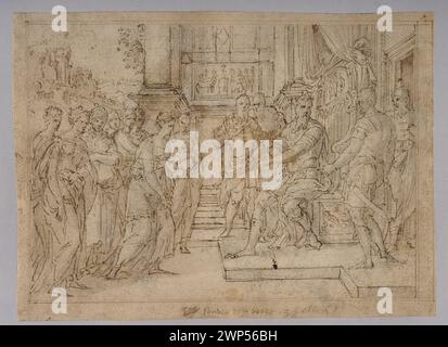 Tableau 'Esther avant Aswerus' de Pieter Coecke van Aelst (1502-1550), créé entre 1545 et 1550, représentant la scène biblique d'Esther avant le roi Aswerus. Banque D'Images