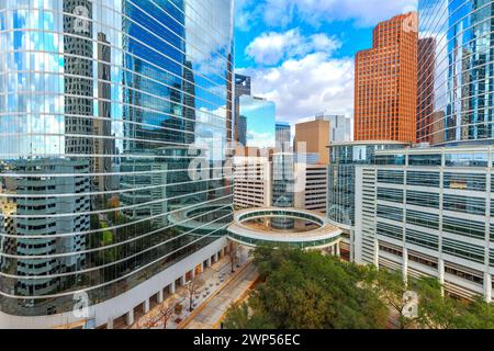 Houston, Texas, États-Unis paysage urbain du centre-ville dans le quartier financier. Banque D'Images