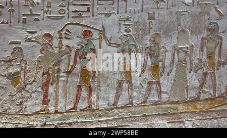 Ancienne murale à l'intérieur de la tombe KV 2 Ramsès IV dans la vallée des Rois Louxor Egypte Banque D'Images