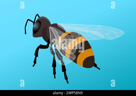 Isométrique Honey Bee Flying. Les gens élèvent des abeilles mellifères pour obtenir des produits apicoles : cire, miel, poison, propolis, pain d'abeille Illustration de Vecteur