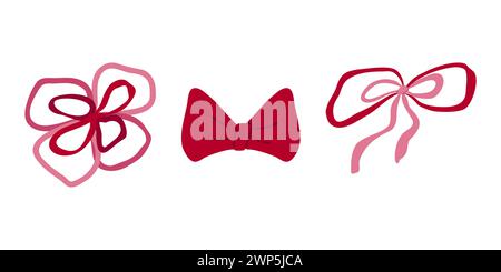 Collection de noeuds de ruban dessinés à la main isolés. Rubans fins et aérés. Éléments décoratifs pour invitations de vacances et cartes d'anniversaire.illustration vectorielle... Illustration de Vecteur