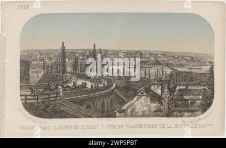 Vue de Prague depuis le nouveau congrès ; Cegli ski, Julian (1827-1910), Matuszkiewicz, Alfons (CA 1822-1878), PECQ, Adolf et Co. (Varsovie ; Litographic Zak FL. 1856-1859) ; 1859 (1859-00-00-1859-00-00);Cegliński, album des vues de Varsovie, illustration, Praga (Varsovie), Société pour la protection des monuments du passé (Varsovie - 1906-1944) - collection, Wisła (rivière), taxis, lanternes de rue Banque D'Images