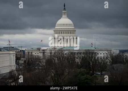 Washington, États-Unis. 05 mars 2024. Une vue générale du Capitole des États-Unis, à Washington, DC, le mardi 5 mars, 2024. (Graeme Sloan/Sipa USA) crédit : Sipa USA/Alamy Live News Banque D'Images