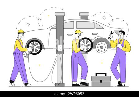 Vecteur de service de pneu de voiture doodle Illustration de Vecteur