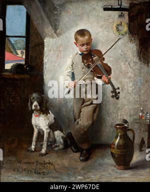 Méyet, Léopold (1850-1912) - collection, garçons, cadeau (provenance), enfants, chiens, violon, greniers, intérieurs Banque D'Images