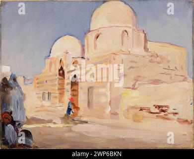 1901 peinture de Jan Cieśki représentant les rues et l'architecture de Damas au cours d'un voyage en Palestine, qui fait partie des collections d'art de Varsovie, dans le style jeune Pologne. Banque D'Images