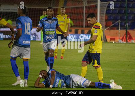 Bogota, Colombie. 04 mars 2024. Ronaldo Pajaro de Fortaleza réagit au Deportivo Pasto (1) V Fortaleza (0) lors de la ligue BetPlay à Pasto, Colombie, le 4 mars 2024. Photo par : Sebastian Maya/long Visual Press crédit : long Visual Press/Alamy Live News Banque D'Images